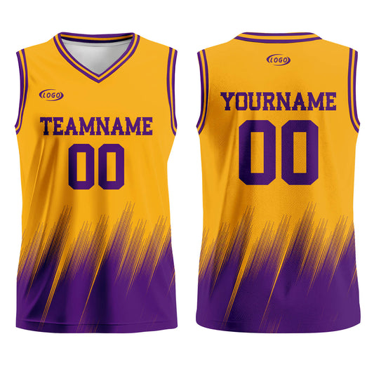 Custom Yellow Purple Basketball Jersey Uniform Suit Printed Your Logo Name Number