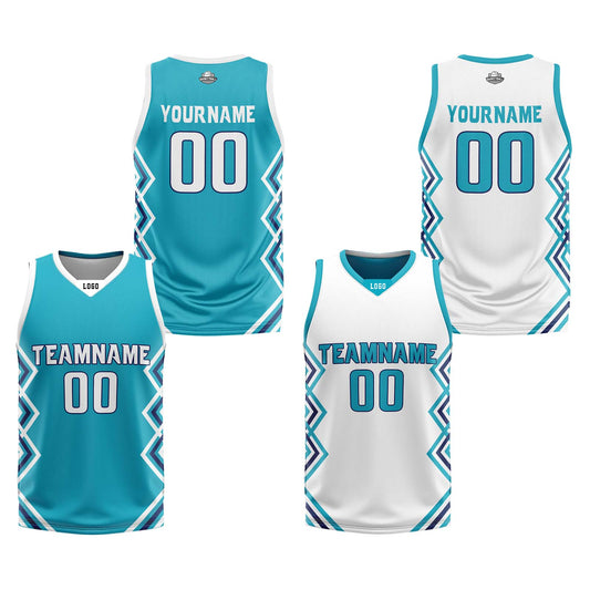 Custom Turquoise White Reversible Basketball Jersey Uniform Suit Printed Your Logo Name Number