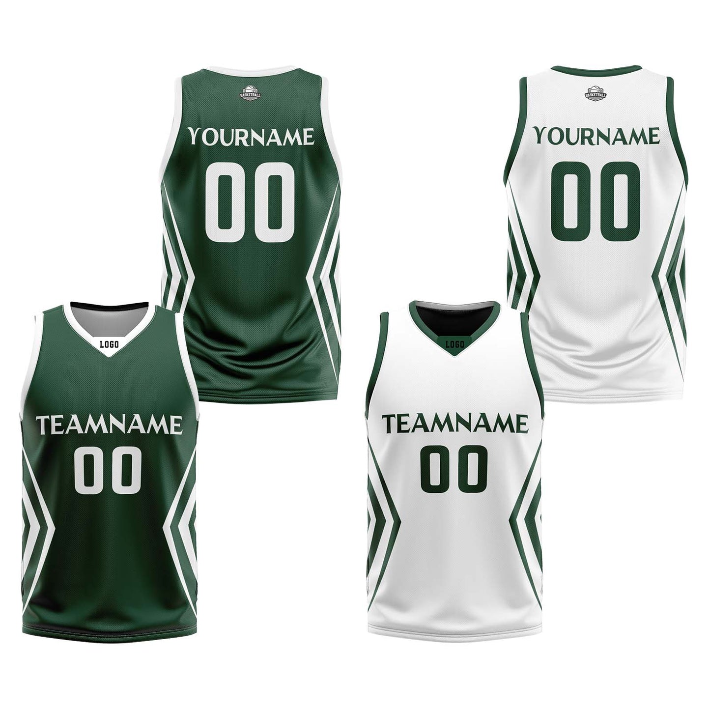 Custom Green White Reversible Basketball Jersey Uniform Suit Printed Your Logo Name Number