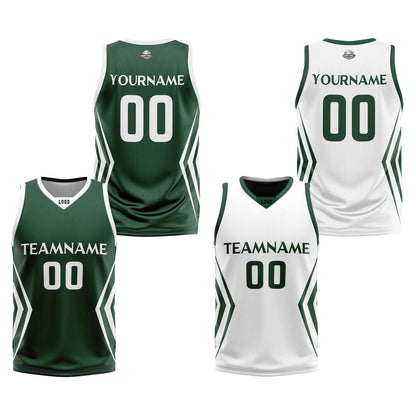 Custom Green White Reversible Basketball Jersey Uniform Suit Printed Your Logo Name Number