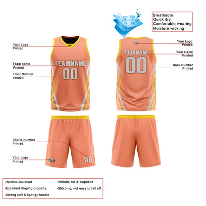 Custom Peach Pink Dark Blue Reversible Basketball Jersey Uniform Suit Printed Your Logo Name Number