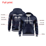 Custom Navy White Hoodie Personalized Mens Pullover Hoodie Printed Team Name Number Logo for Women