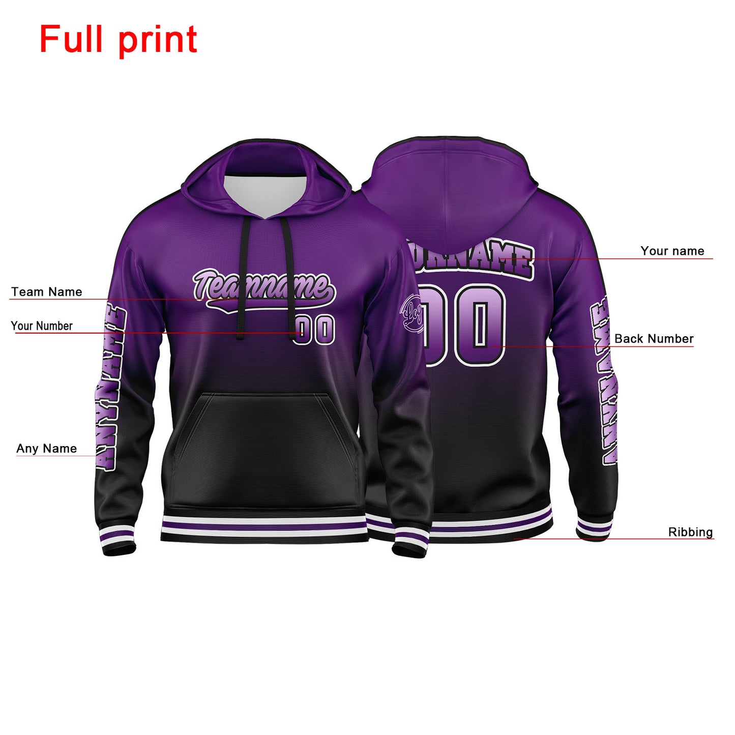 Custom Purple Black  Sweatshirt Hoodie For Men Women Girl Boy Print Your Logo Name Number