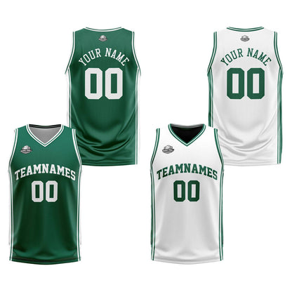 Custom Green White Reversible Basketball Suit for Adults and Kids Personalized Jersey