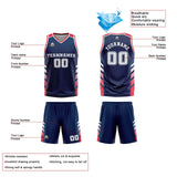 Custom Navy White Red Reversible Basketball Suit for Adults and Kids Personalized Jersey