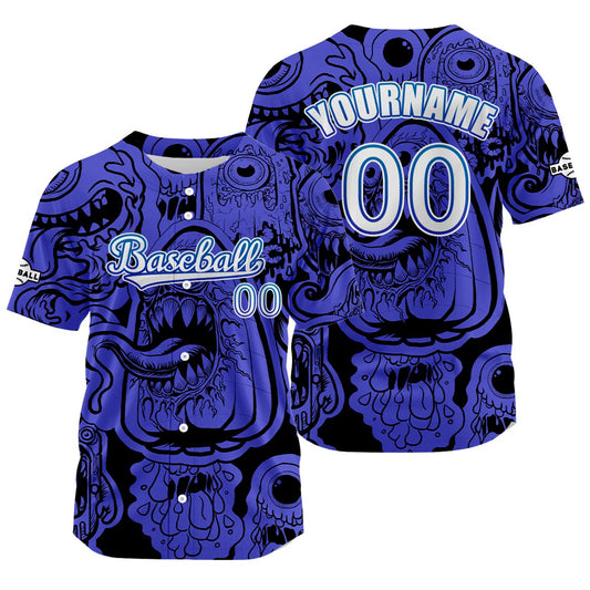 Custom Blue Button Down Baseball Jersey for Men Women Adult Youth Print Name Number Logo