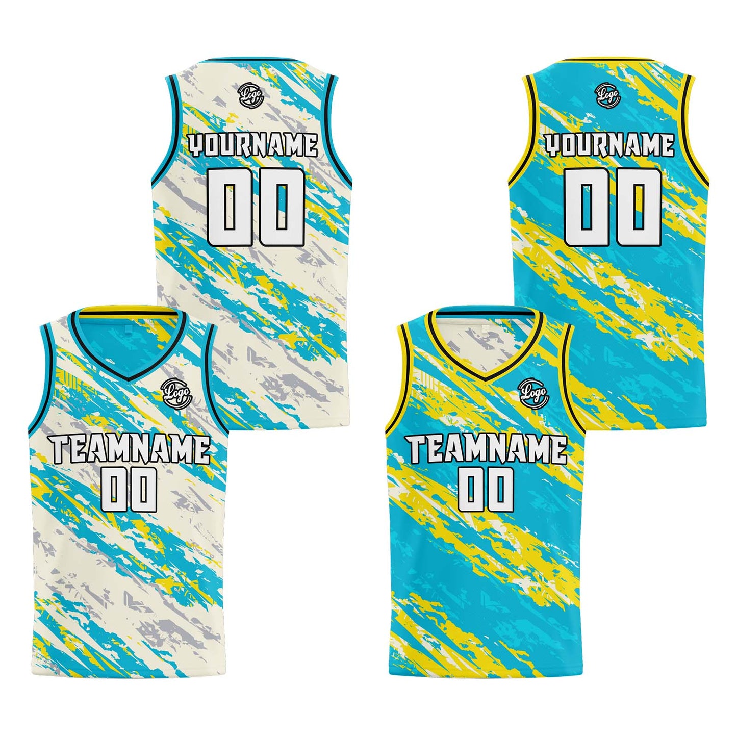 Custom Cream Light Blue Reversible Basketball Suit for Adults and Kids Personalized Jersey