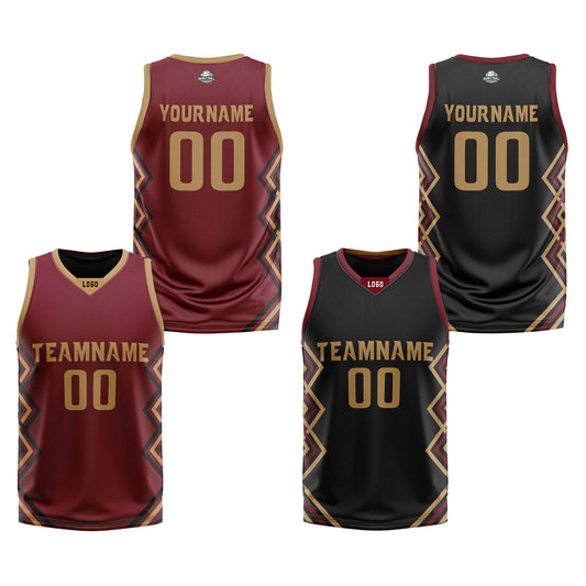 Custom Burgundy Black Reversible Basketball Jersey Uniform Suit Printed Your Logo Name Number