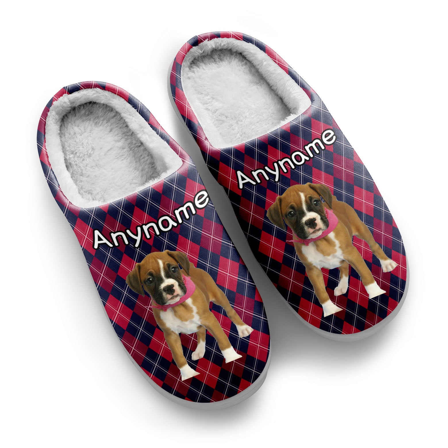 Custom Your Own Personalized Cotton Slippers for Dog Cat Lover Add Any Text Photoes Pink&Navy Diamond