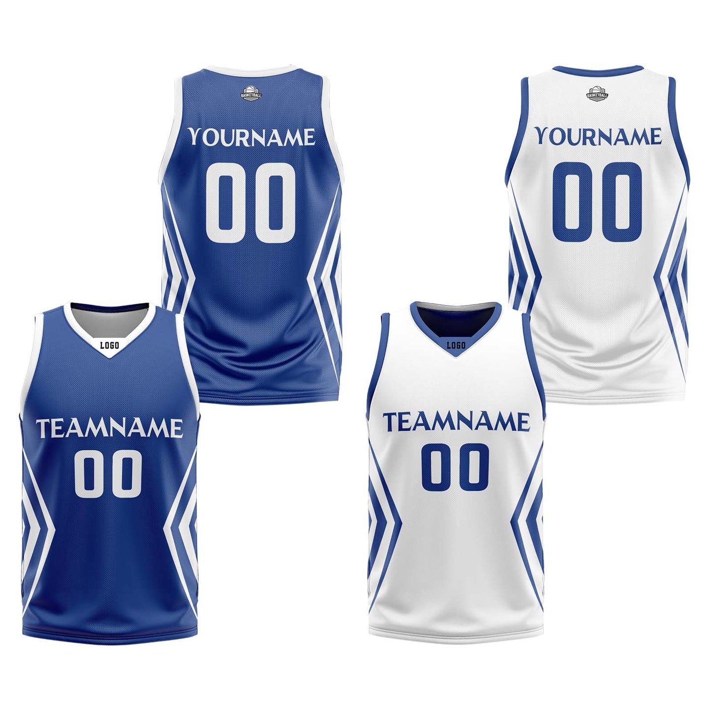 Custom Royal Blue White Reversible Basketball Jersey Uniform Suit Printed Your Logo Name Number