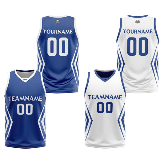 Custom Royal Blue White Reversible Basketball Jersey Uniform Suit Printed Your Logo Name Number