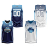 Custom Navy Blue White Reversible Basketball Suit for Adults and Kids Personalized Jersey
