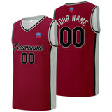 Custom basketball jersey shorts for men and women. Embroidered and printed name, number and logo Burgundy&Grey