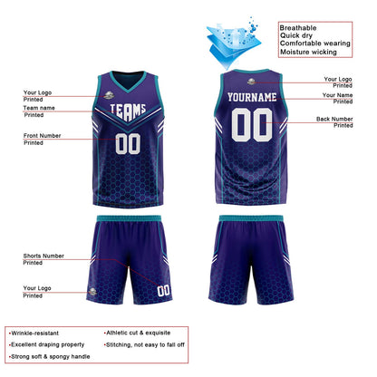 Custom Purple Teal Reversible Basketball Suit for Adults and Kids Personalized Jersey