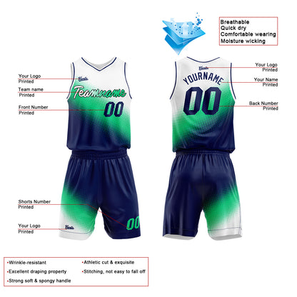 Custom White-Green-Navy Basketball Suit for Adults and Kids  Personalized Jersey