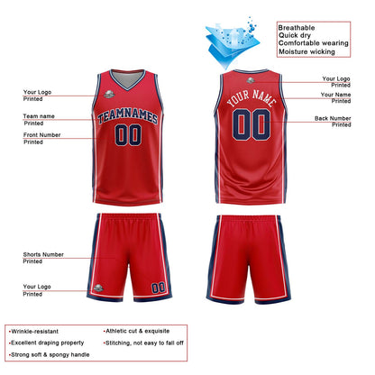Custom Red White Navy Reversible Basketball Suit for Adults and Kids Personalized Jersey