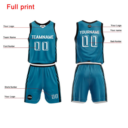 Custom Lake Blue Black Basketball Jersey Uniform Suit Printed Your Logo Name Number