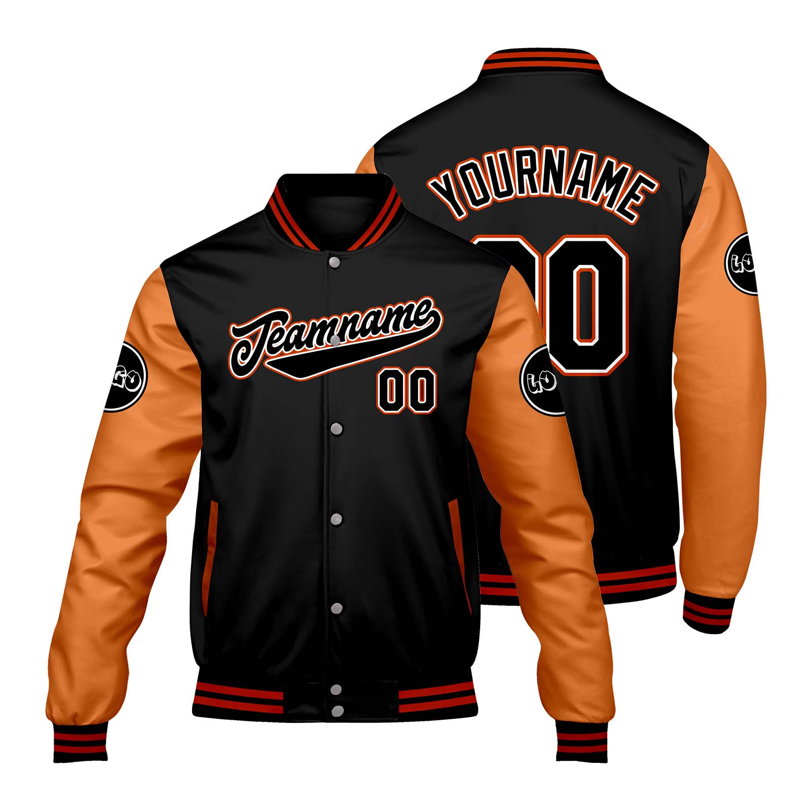Custom Black Orange Varsity Jackets for Men Women Youth Personalized Letterman Jackets