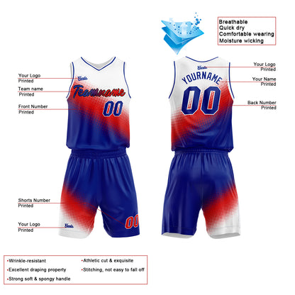 Custom White-Red-Royal Basketball Suit for Adults and Kids  Personalized Jersey