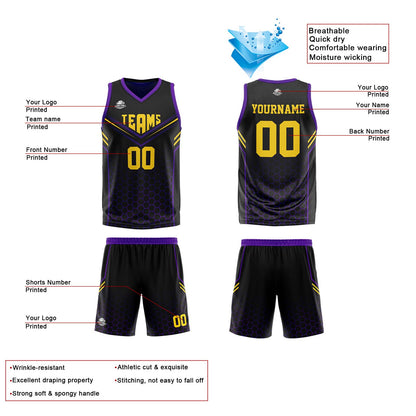 Custom Black Purple Reversible Basketball Suit for Adults and Kids Personalized Jersey