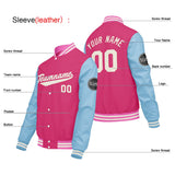 Custom Pink Light Blue Varsity Jackets for Men Women Youth Personalized Letterman Jackets