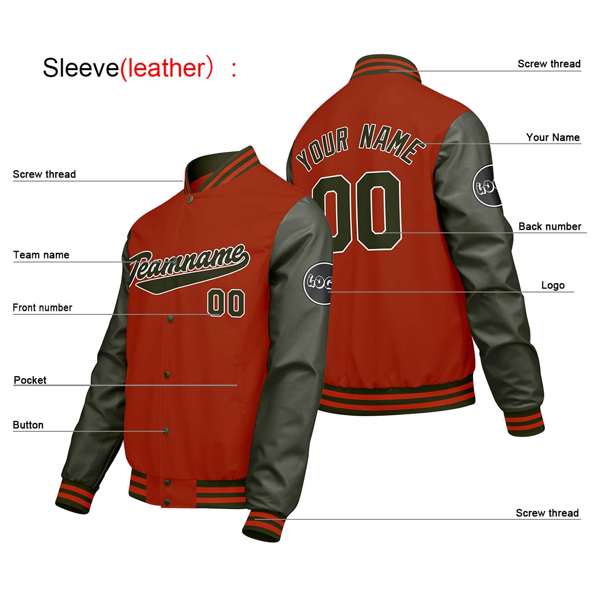 Custom Orange Green Varsity Jackets for Men Women Youth Personalized Letterman Jackets