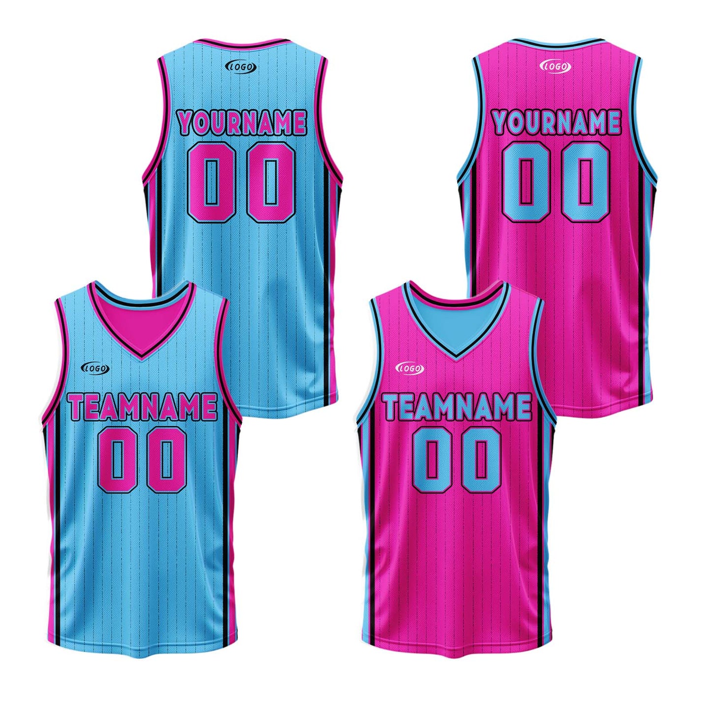 Custom Blue Pink Reversible Basketball Suit for Adults and Kids Personalized Jersey