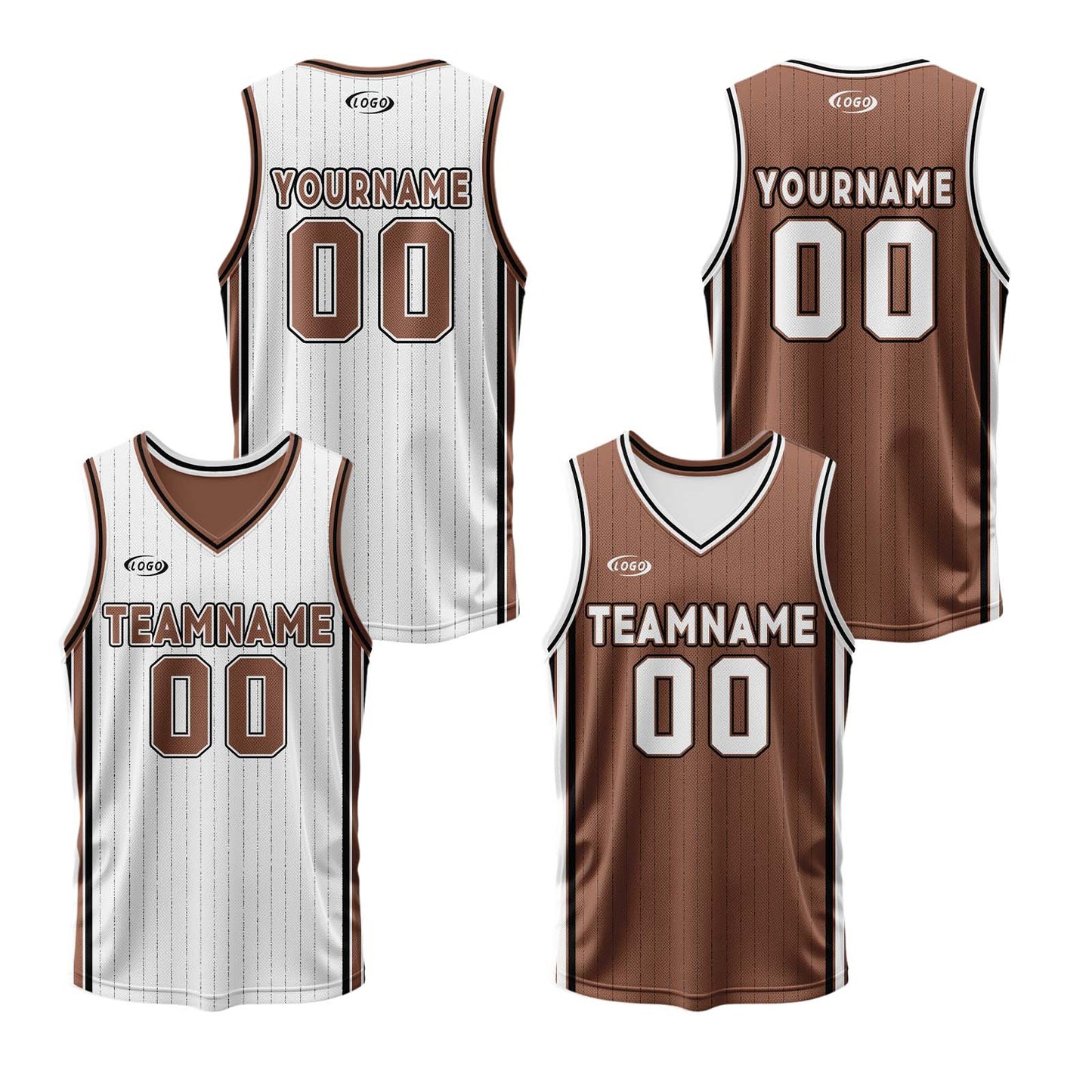 Custom White Brown Reversible Basketball Suit for Adults and Kids Personalized Jersey