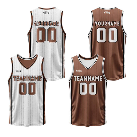 Custom White Brown Reversible Basketball Suit for Adults and Kids Personalized Jersey