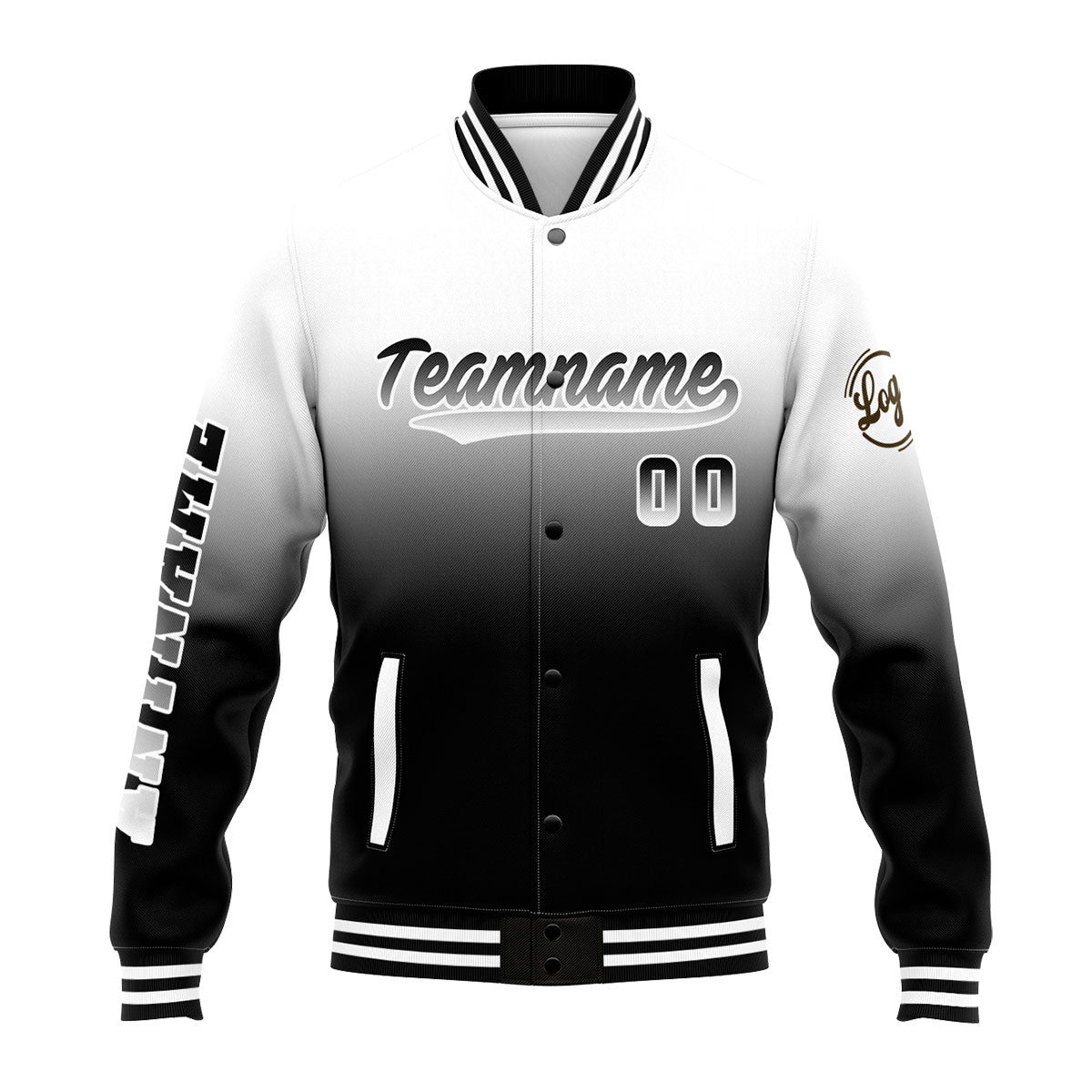 Custom Gradient Varsity Jacket Letterman jacket for Men, Women and Youth White Black