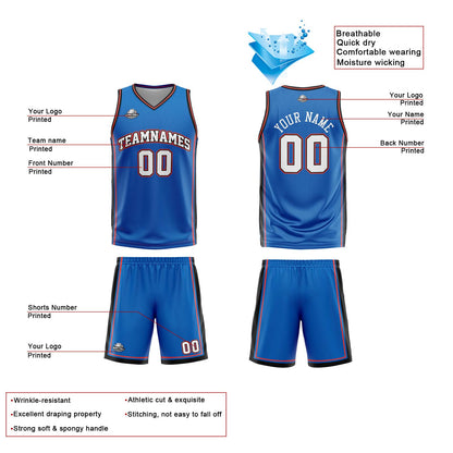 Custom Blue White Orange Reversible Basketball Suit for Adults and Kids Personalized Jersey