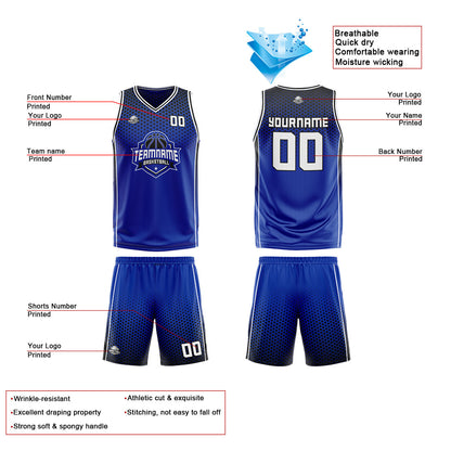 Custom Blue Black White Reversible Basketball Suit for Adults and Kids Personalized Jersey