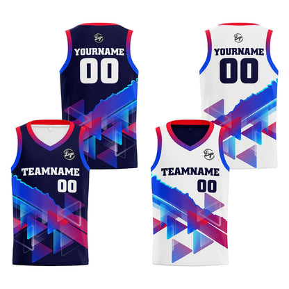 Custom Navy Red Blue Reversible Basketball Suit for Adults and Kids Personalized Jersey