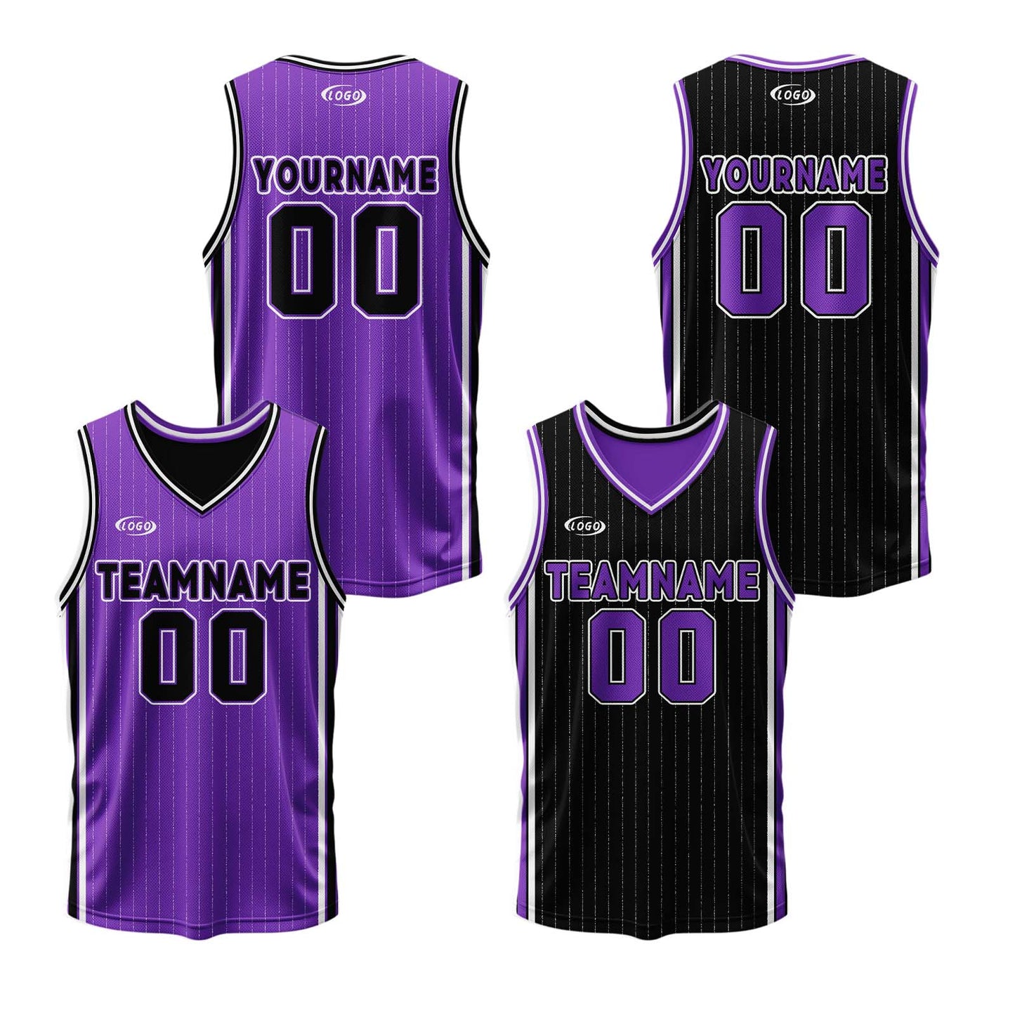Custom Purple Black Reversible Basketball Suit for Adults and Kids Personalized Jersey