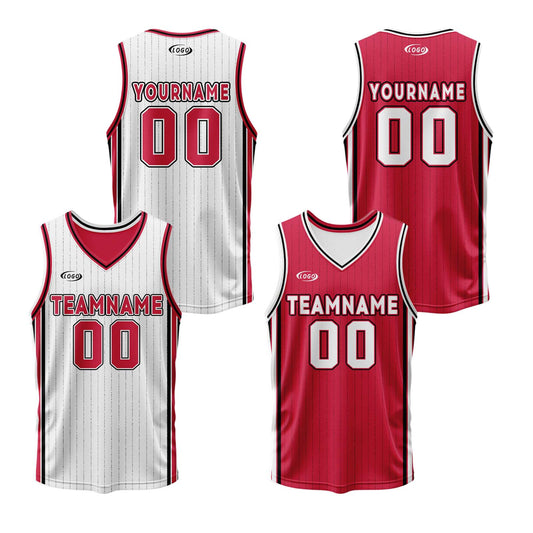 Custom White Red Reversible Basketball Suit for Adults and Kids Personalized Jersey