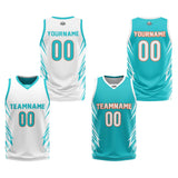 Custom White Cyan Reversible Basketball Jersey Uniform Suit Printed Your Logo Name Number