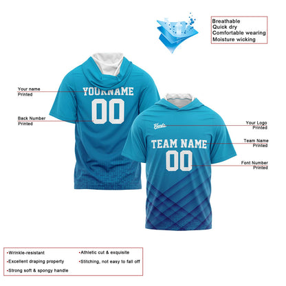 Custom Aqua Short Sleeve Hoodies for Men Women Shirts with Hoods Printed Name Logo