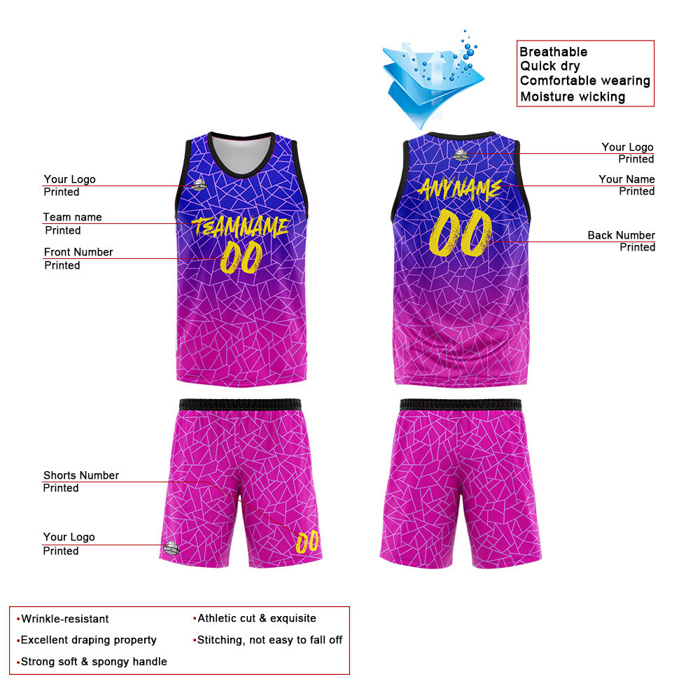 Custom Reversible Basketball Suit for Adults and Kids Personalized Jersey Flaw-Royal&Rose Pink
