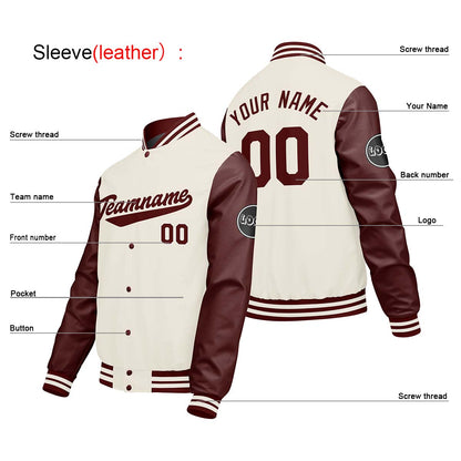 Custom Cream White Red Varsity Jackets for Men Women Youth Personalized Letterman Jackets