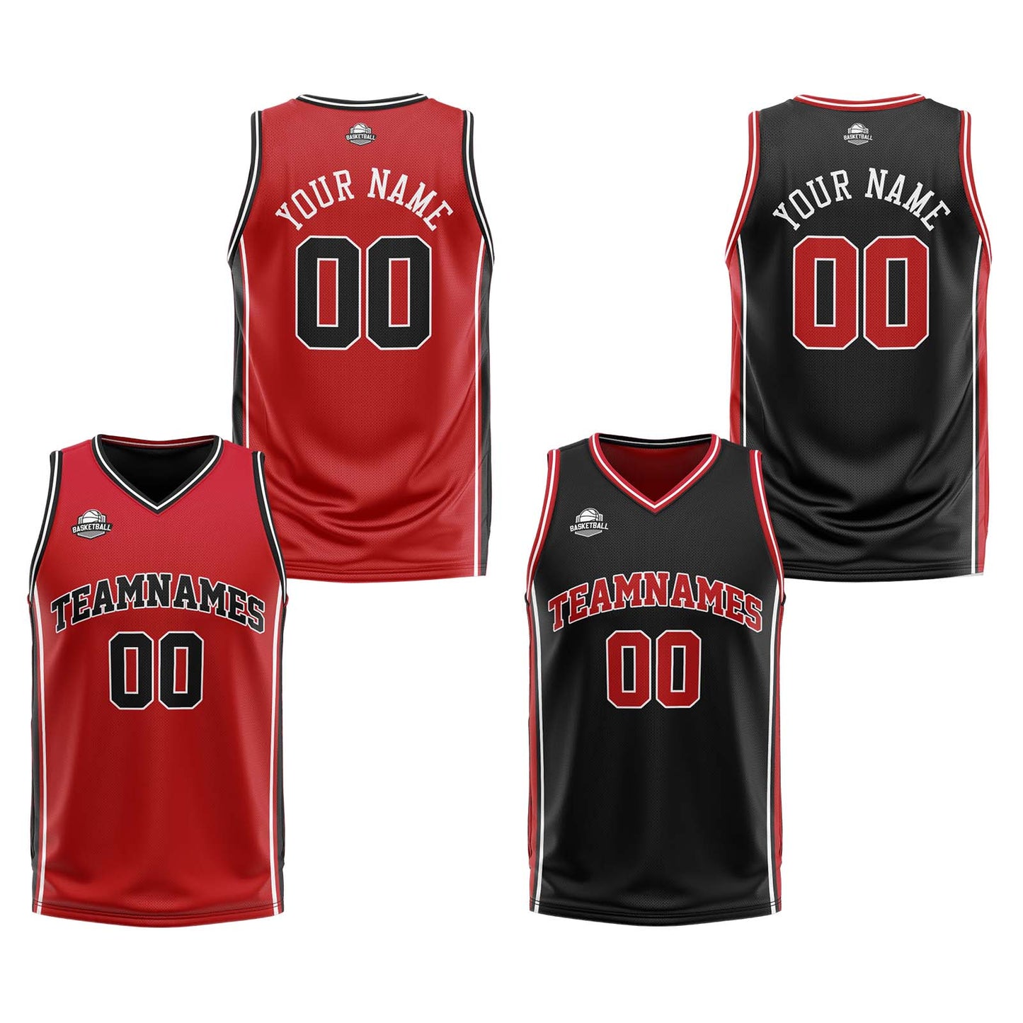 Custom Red Black White Reversible Basketball Suit for Adults and Kids Personalized Jersey