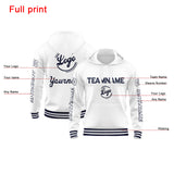 Custom Navy White Hoodie Personalized Mens Pullover Hoodie Printed Team Name Number Logo for Women