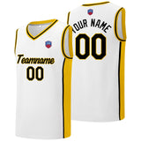 Custom basketball jersey shorts for men and women. Embroidered and printed name, number and logo White