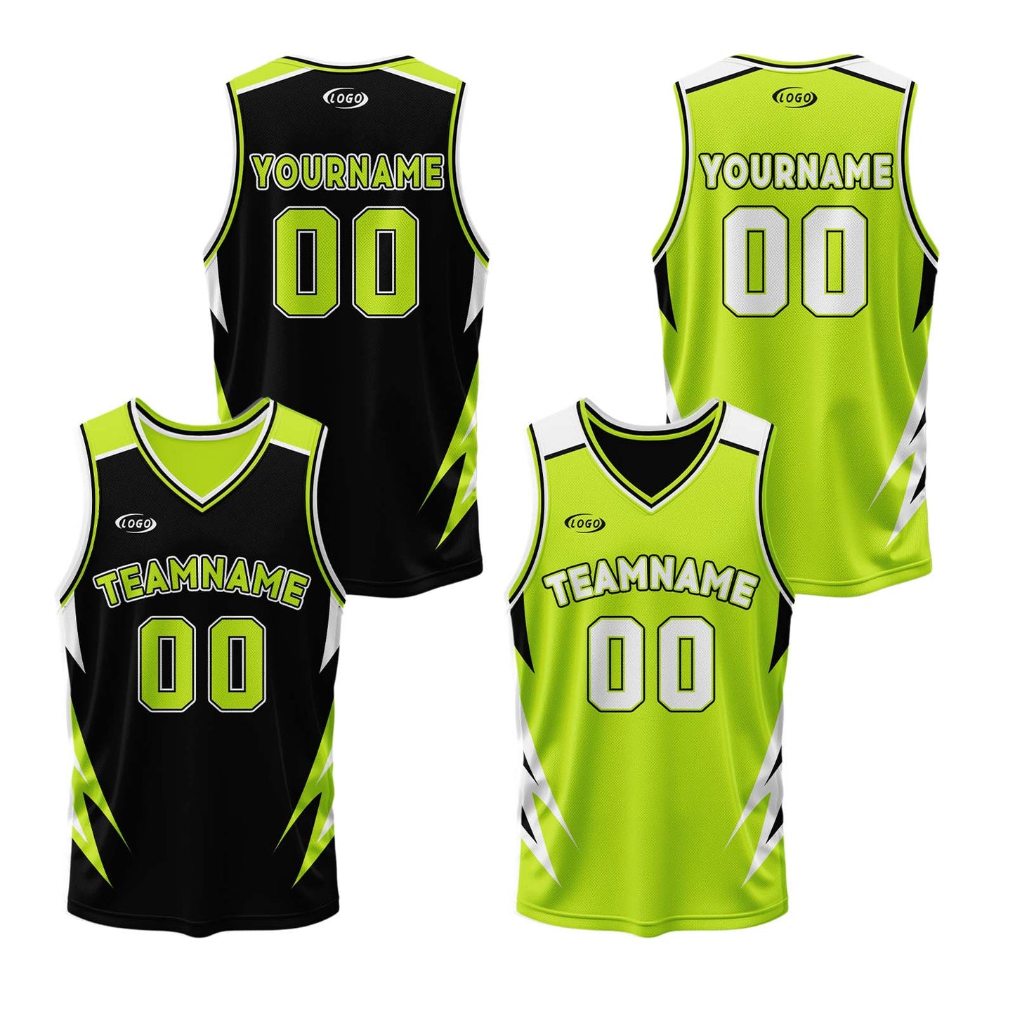Custom Black Neon Green Reversible Basketball Suit for Adults and Kids Personalized Jersey