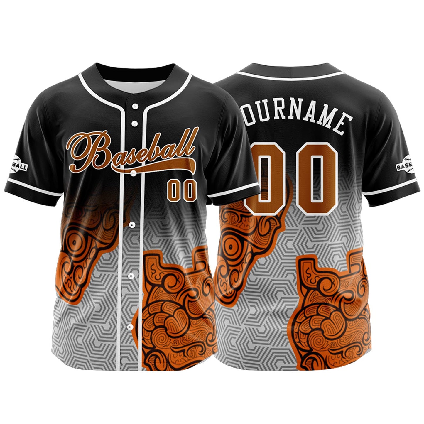 Custom Black Orange Button Down Baseball Jersey for Men Women Adult Youth Print Name Number Logo
