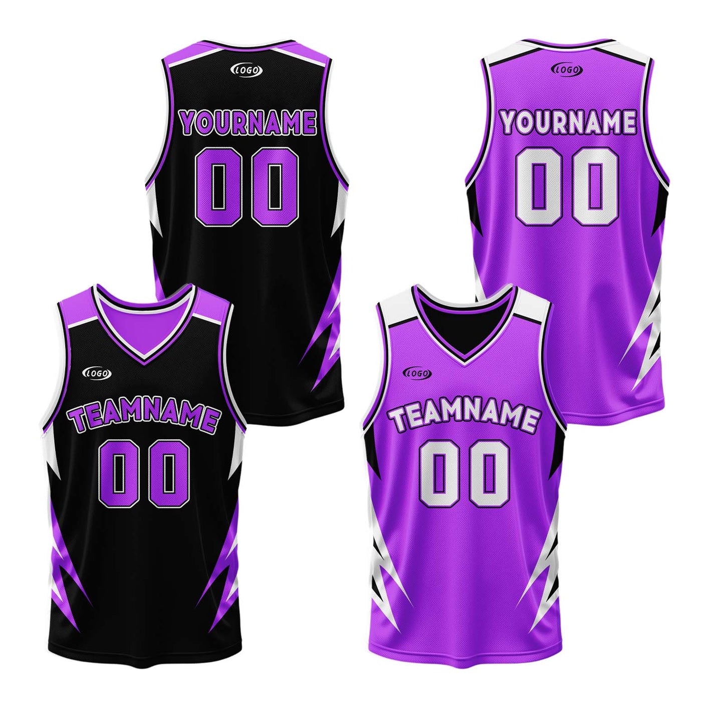 Custom Black Neon Purple Reversible Basketball Suit for Adults and Kids Personalized Jersey