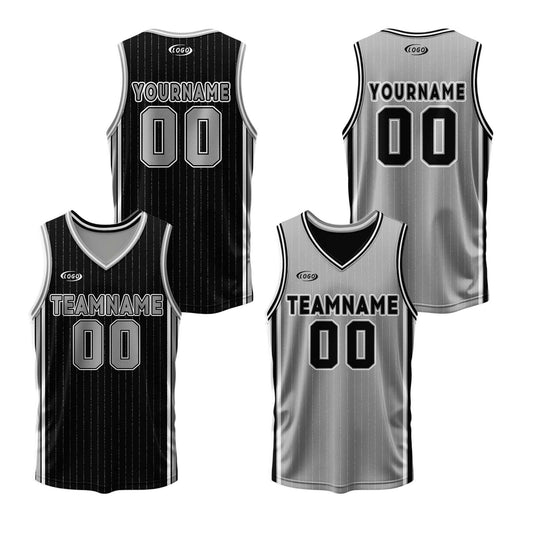 Custom Black Grey Reversible Basketball Suit for Adults and Kids Personalized Jersey
