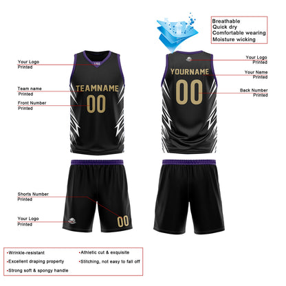 Custom Black Purple Reversible Basketball Jersey Uniform Suit Printed Your Logo Name Number