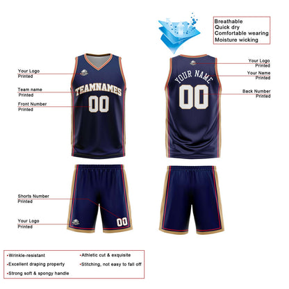 Custom Navy White Gold Reversible Basketball Suit for Adults and Kids Personalized Jersey