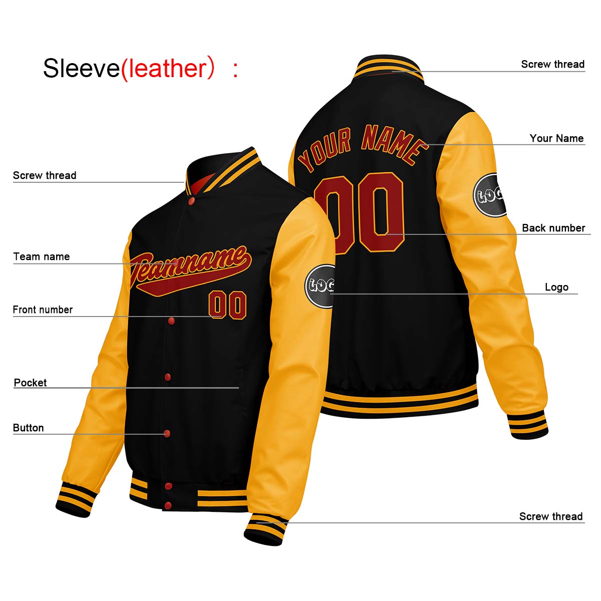 Custom Black Yellow Varsity Jackets for Men Women Youth Personalized Letterman Jackets