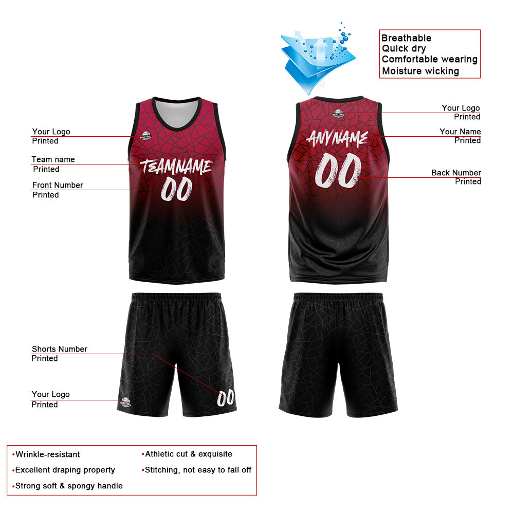Custom Reversible Basketball Suit for Adults and Kids Personalized Jersey Flaw-Red&Black